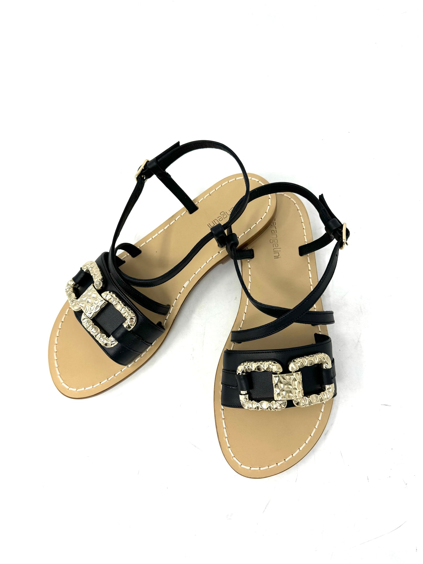 Sandalo positano cinturino incrociato pelle nero -MF0124N