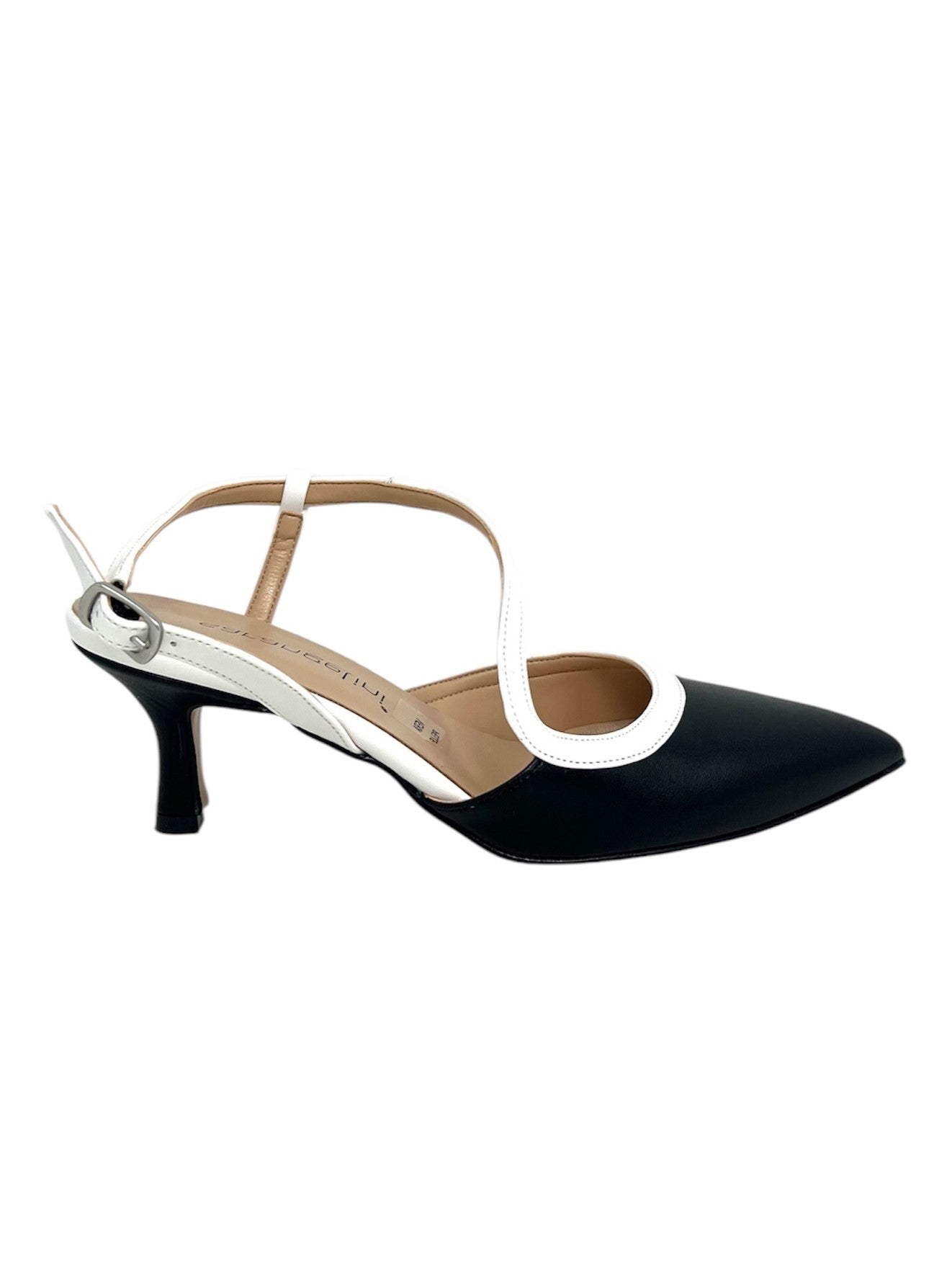 Decollete' slingback T4 colore nero con cinturino bianco - 1773BIN