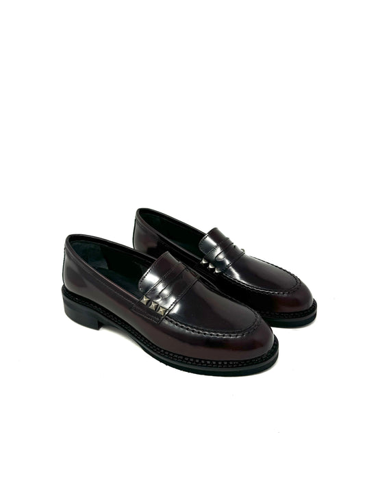Mocassino fascetta borchia abrasivato bordeaux -157BO