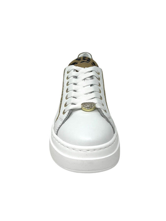 Sneakers in pelle bianca leopardato glitter oro - 608ACCL