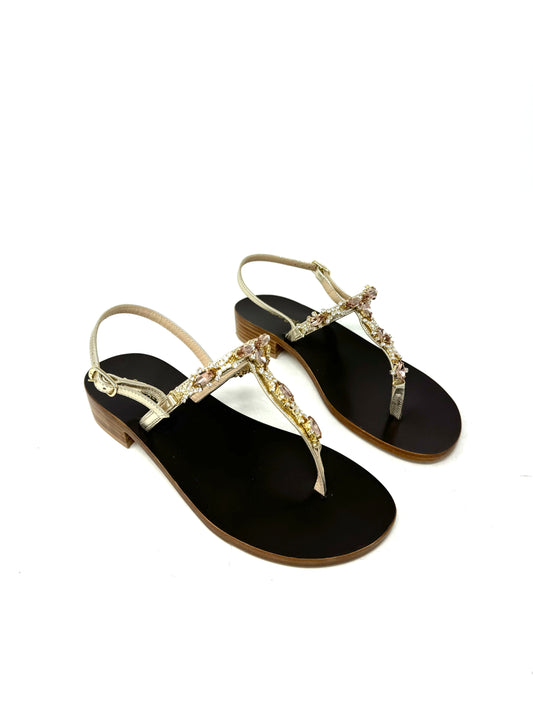 Sandalo infradito gioiello laminato strass ambra -XT3424A