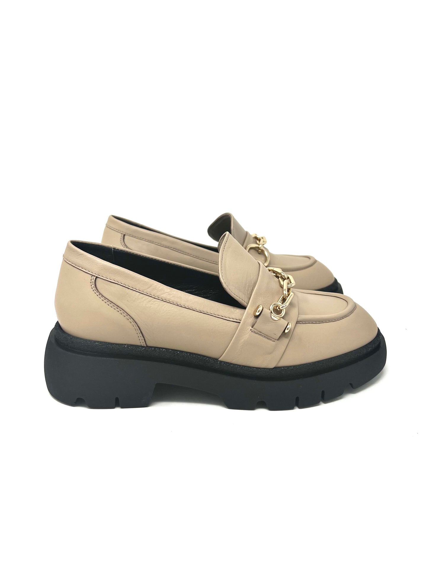 Mocassino chunky in pelle beige-R45371