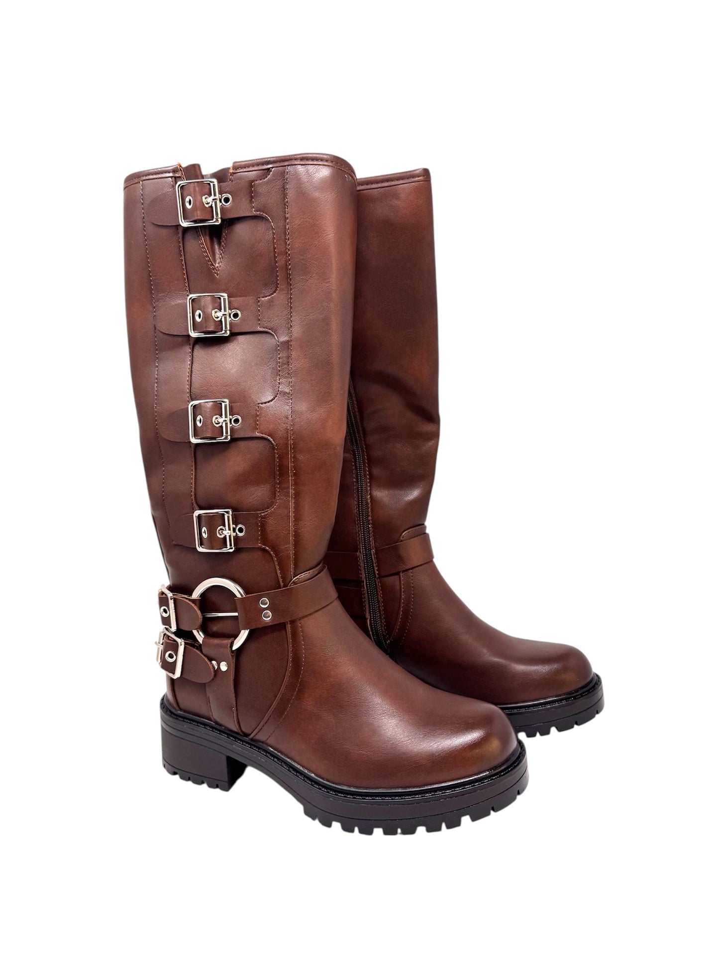 Stivale con fibbie marrone -6199M