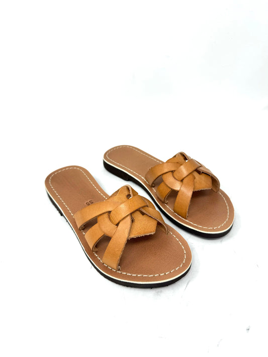 Ciabattina intreccio cuore cuoio -3049CA