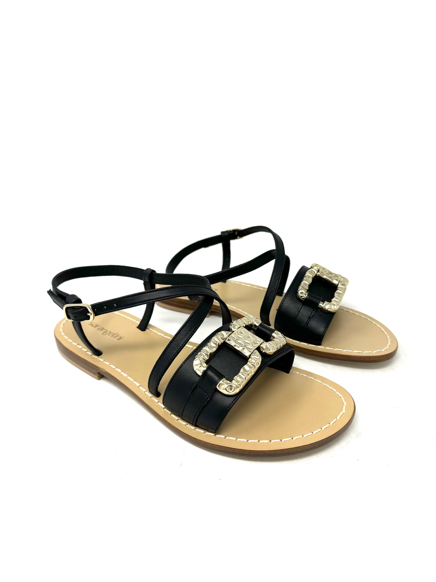 Sandalo positano cinturino incrociato pelle nero -MF0124N