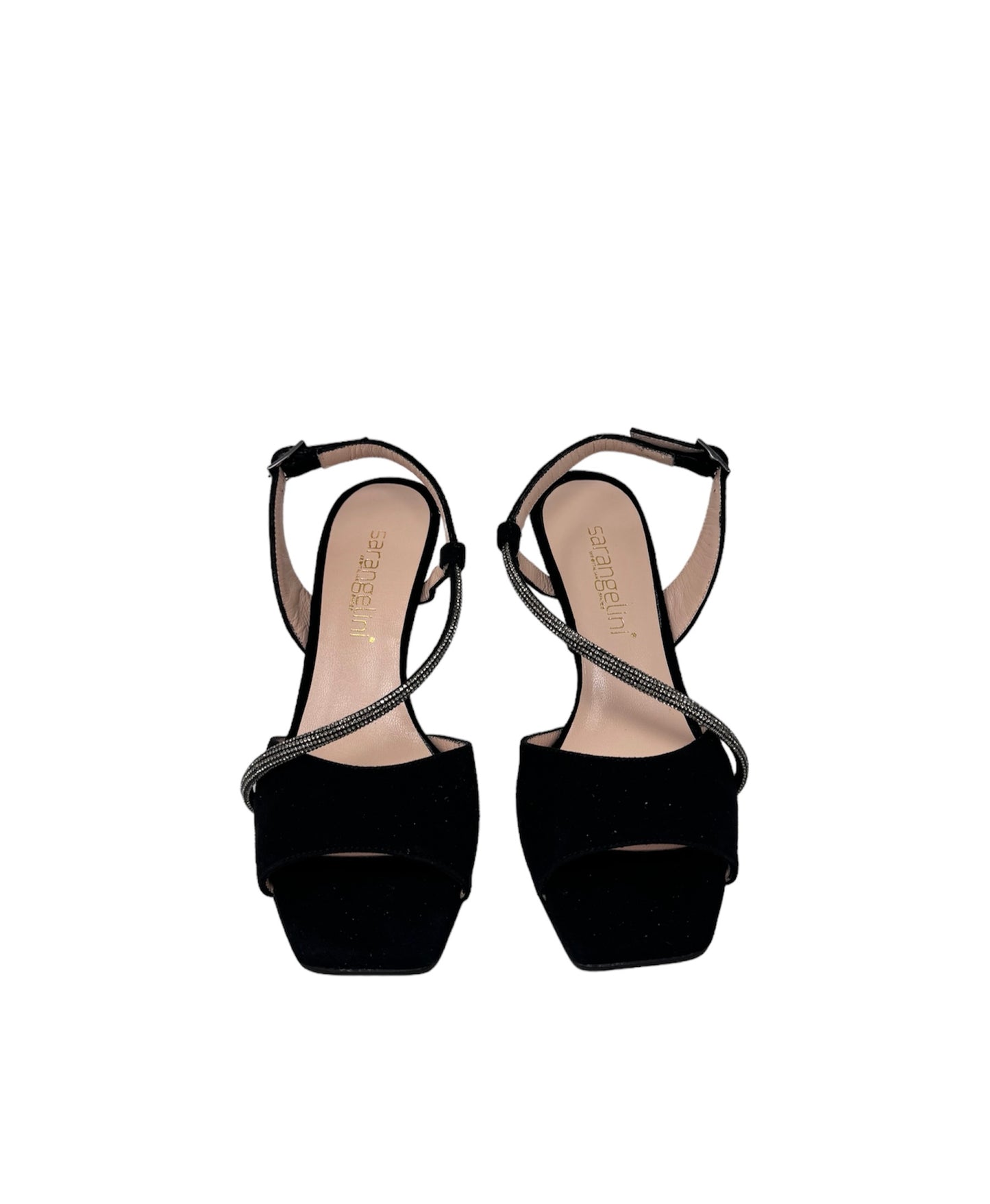 Sandalo multistrass camoscio nero - E24360