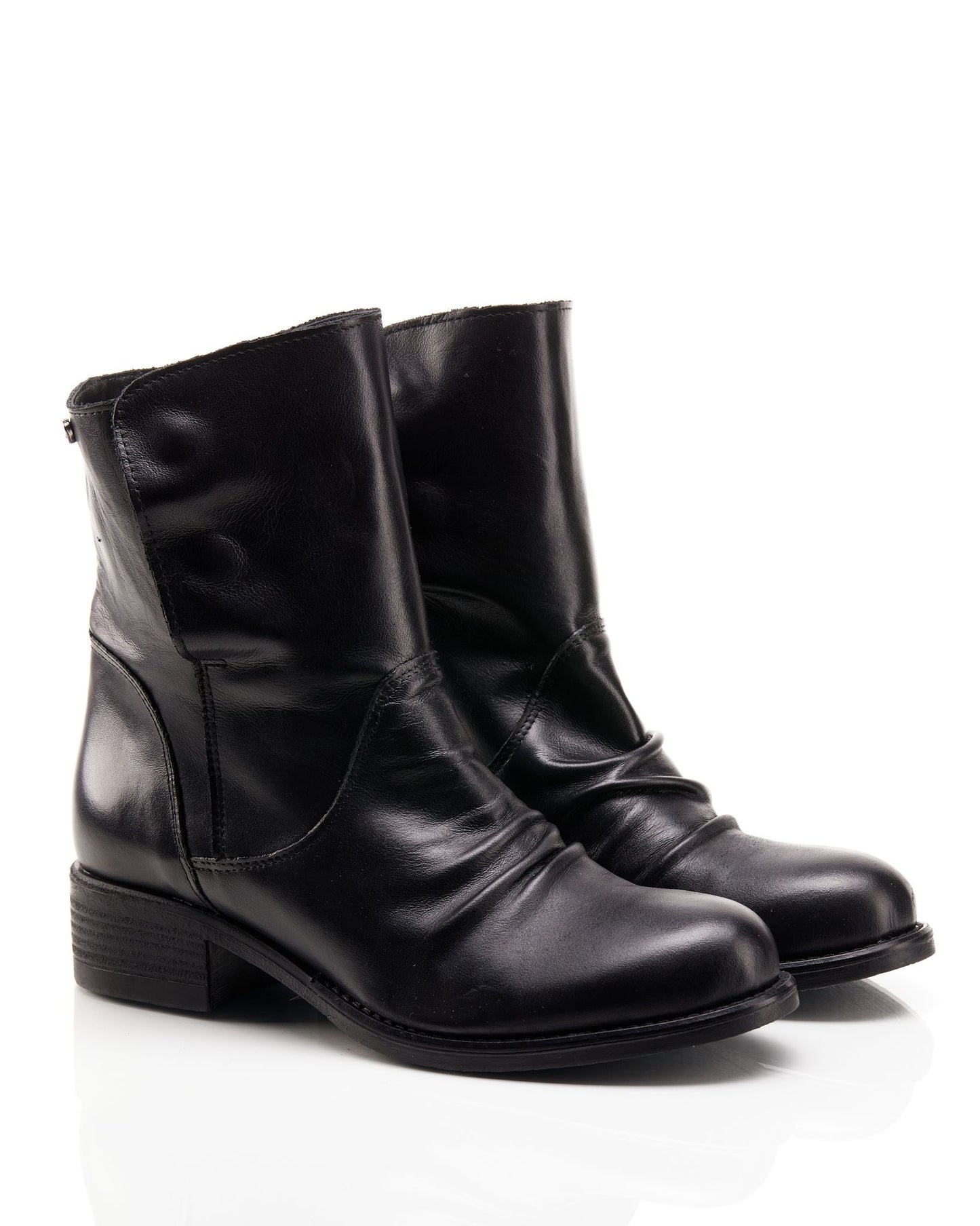 Tronchetto arricciato con bottoni in pelle nero - C912NE