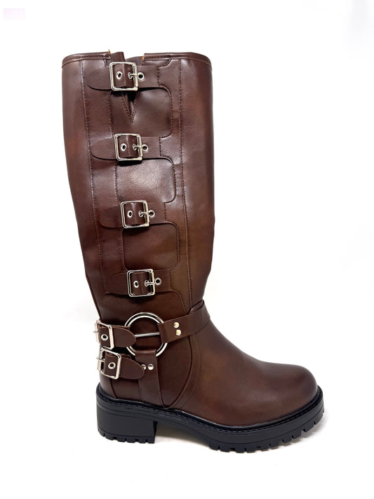Stivale con fibbie marrone -6199M