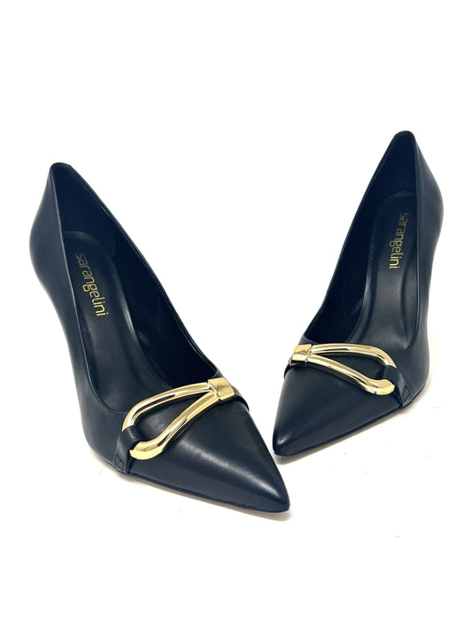 Decolletè in pelle nero accessorio oro -2446B