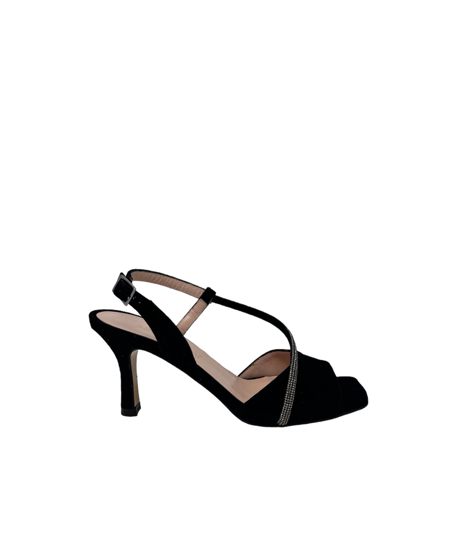 Sandalo multistrass camoscio nero - E24360