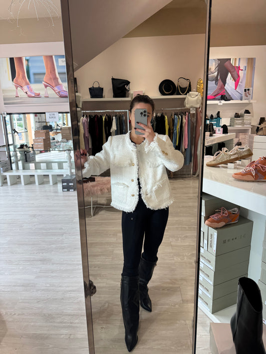 Giacca corta bianca con bottoni oro -08900N