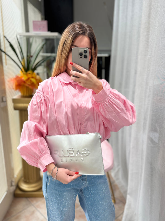 Camicia crop con colletto rosa