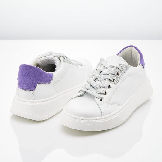 Sneakers in pelle bianca tallonetta lilla -DORA1BL