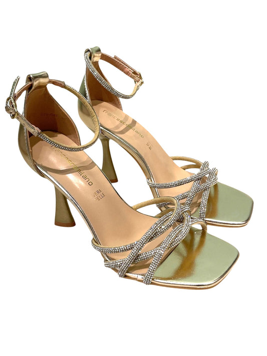 Sandalo con tacco strass platino -G1904T