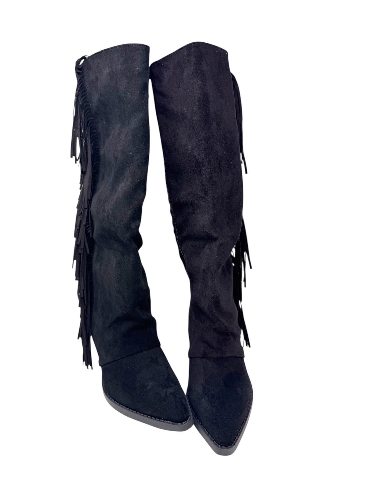 Texano alto nero con frange - 1222N