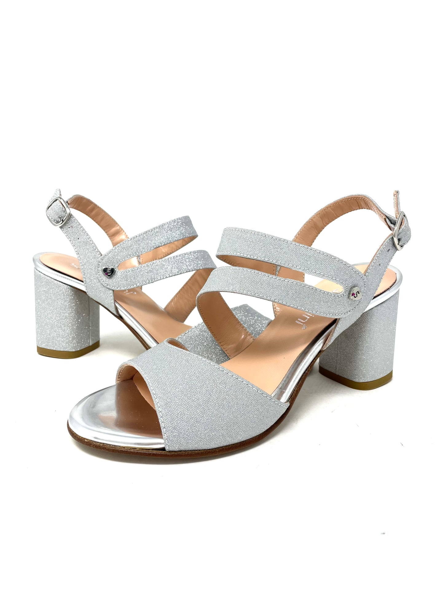 Sandalo con tacco argento glitter -E24121