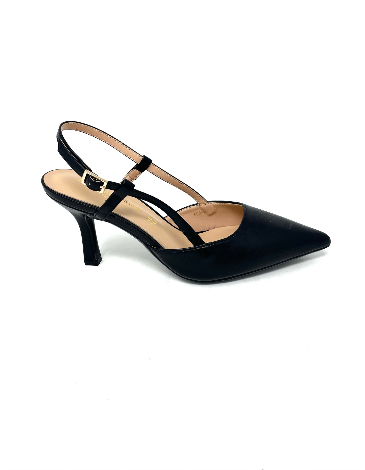 Slingback pelle nero tacco 7-E0911AN