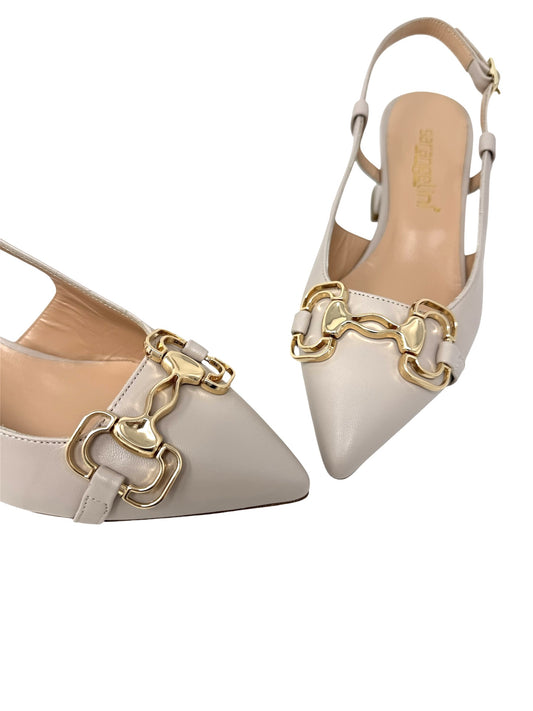 Decolletè aperta tacco largo con morsetto beige - E5TZ51