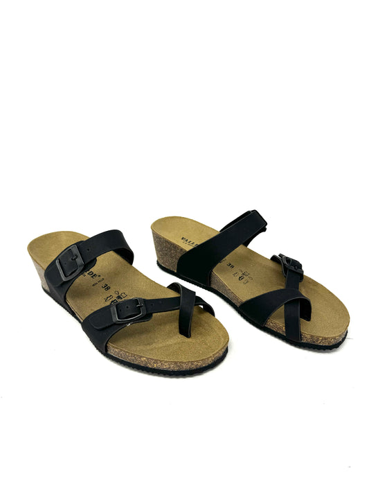 Ciabatta infradito doppia fibbia nero fondo sughero -VG1395P