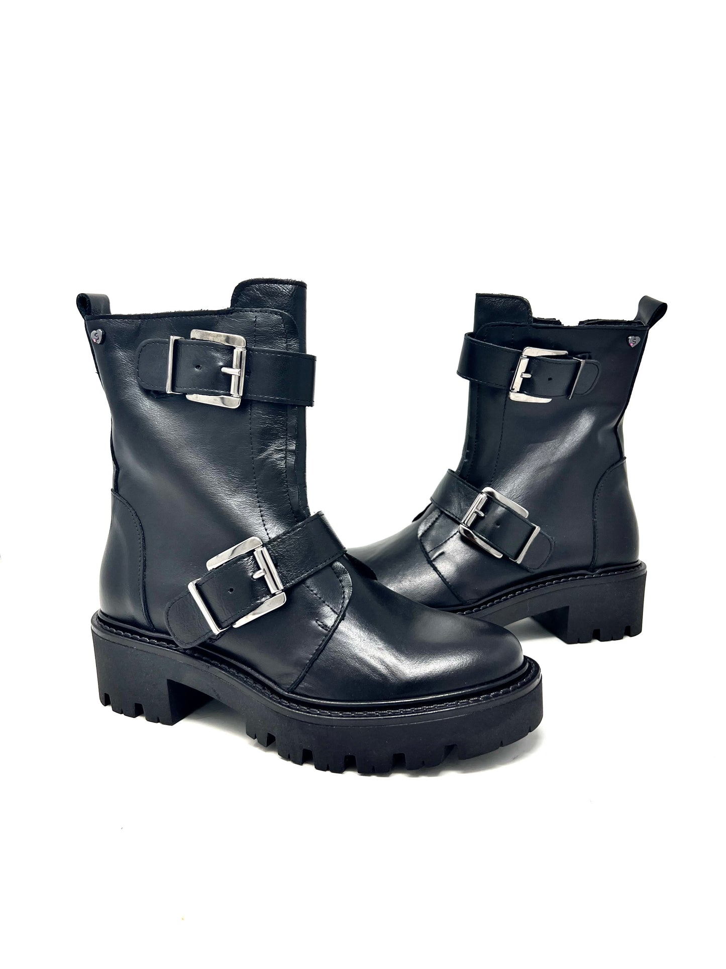 Bikers con fibbie fondo chunky neri -GIUL2N