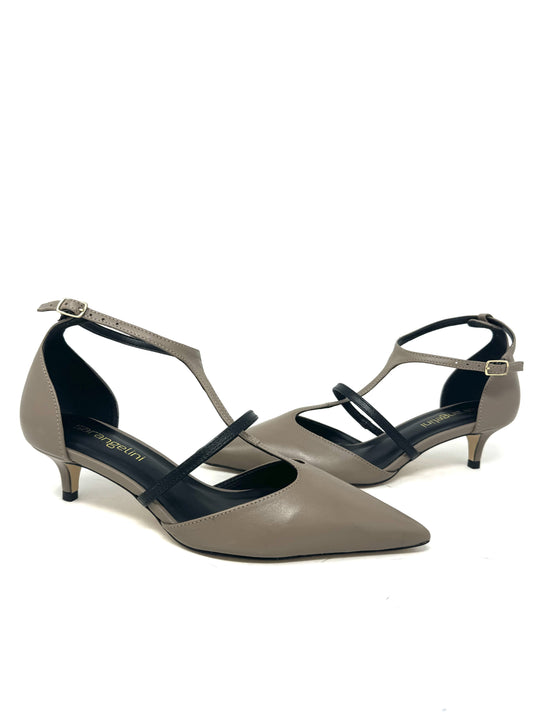 Slingback tacco 3cm cinturini incrociati taupe -2389C