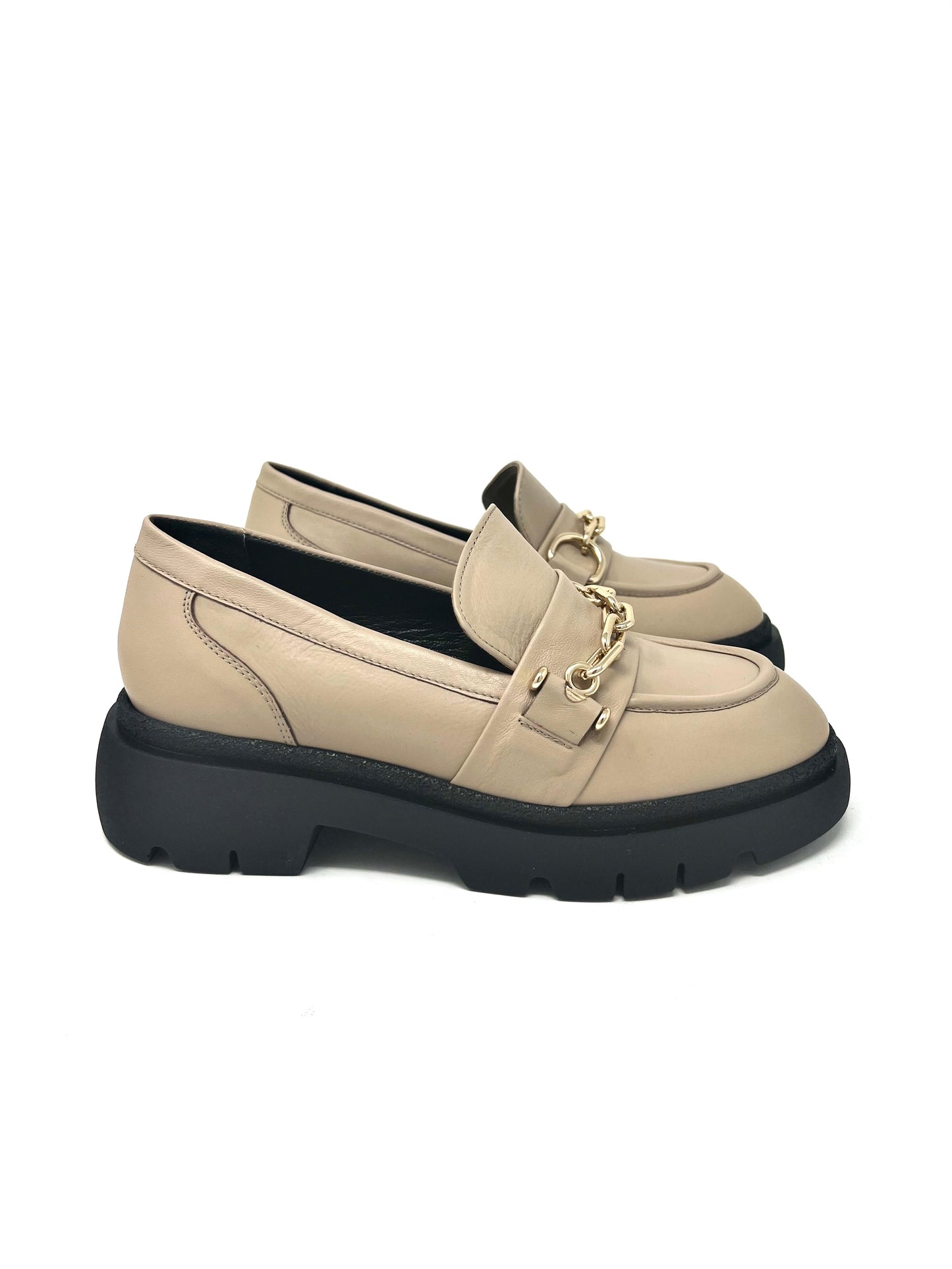 Mocassino chunky in pelle beige-R45371