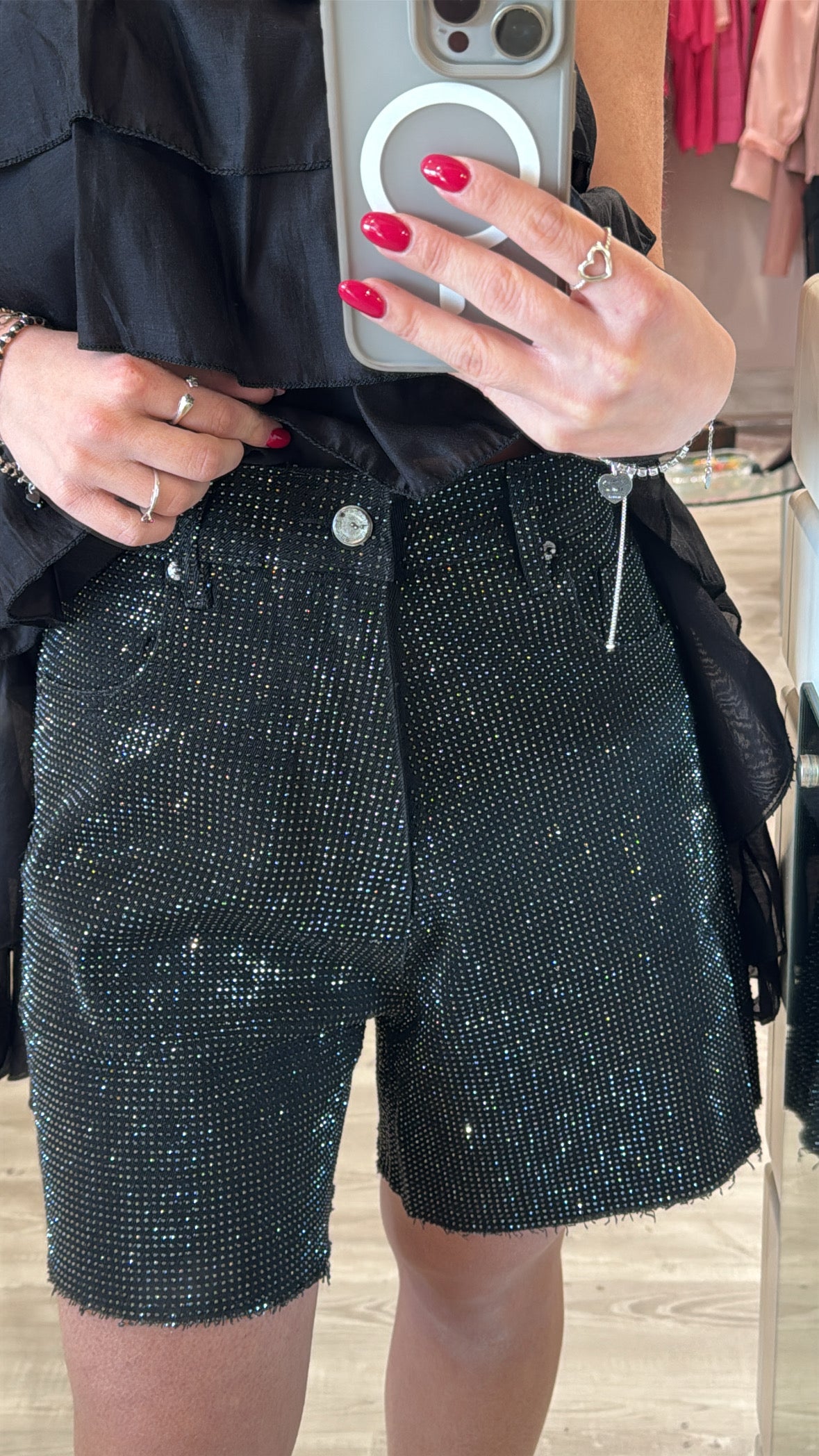 Shorts con strass neri