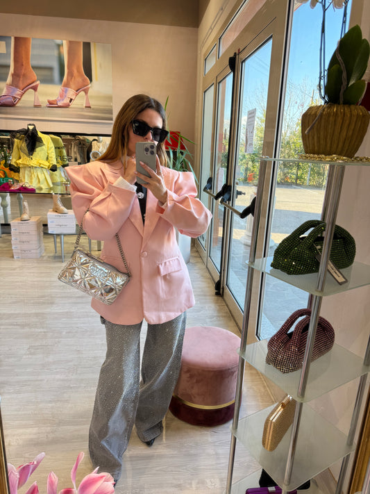 Blazer maniche a sbuffo rosa -3016