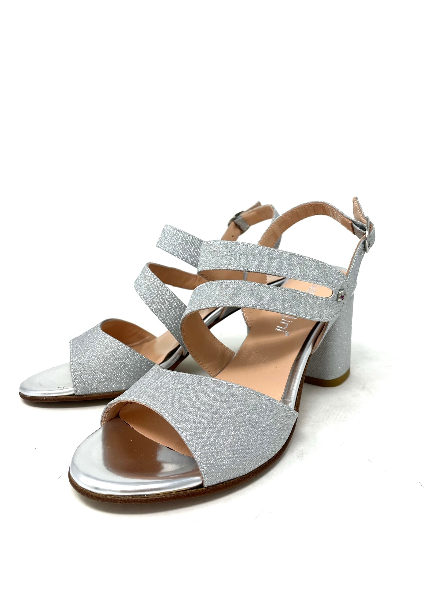 Sandalo con tacco argento glitter -E24121