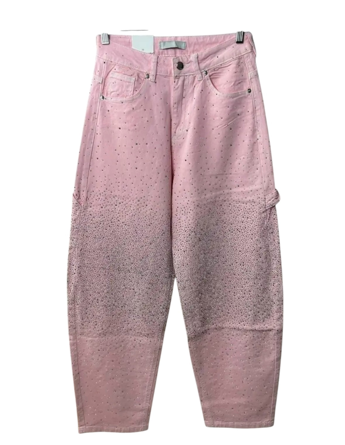 Jeans baggy con strass rosa