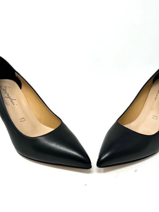 Décolleté in pelle nero tacco 7 cm -8301NE