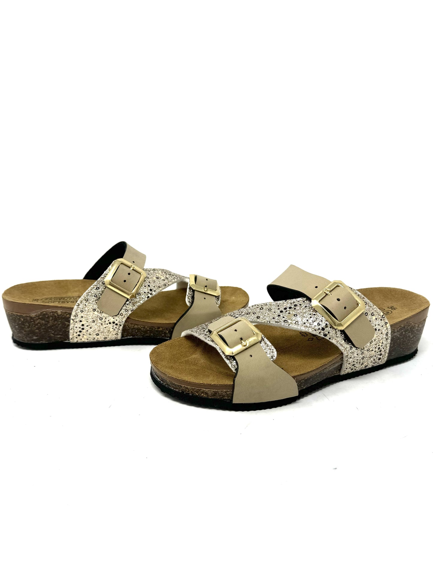 Ciabatta in sughero doppia fascia glitter oro -S44721X