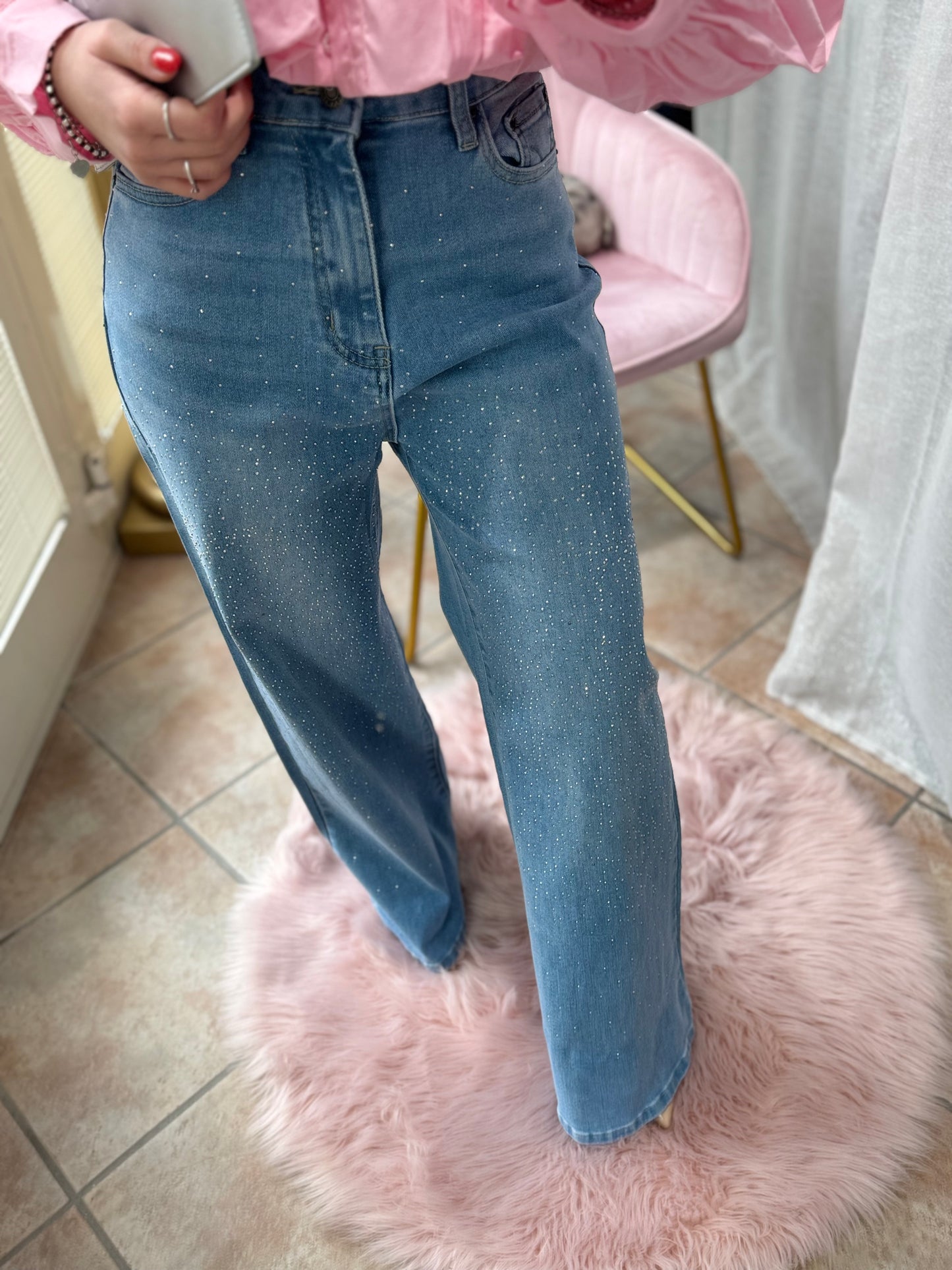 Jeans a palazzo con strass