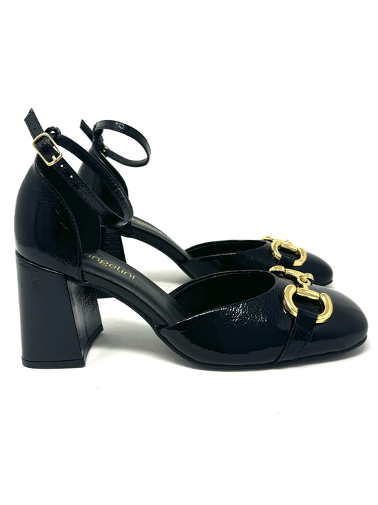 Mary Jane tacco quadrato vernice lucida nero -2387M