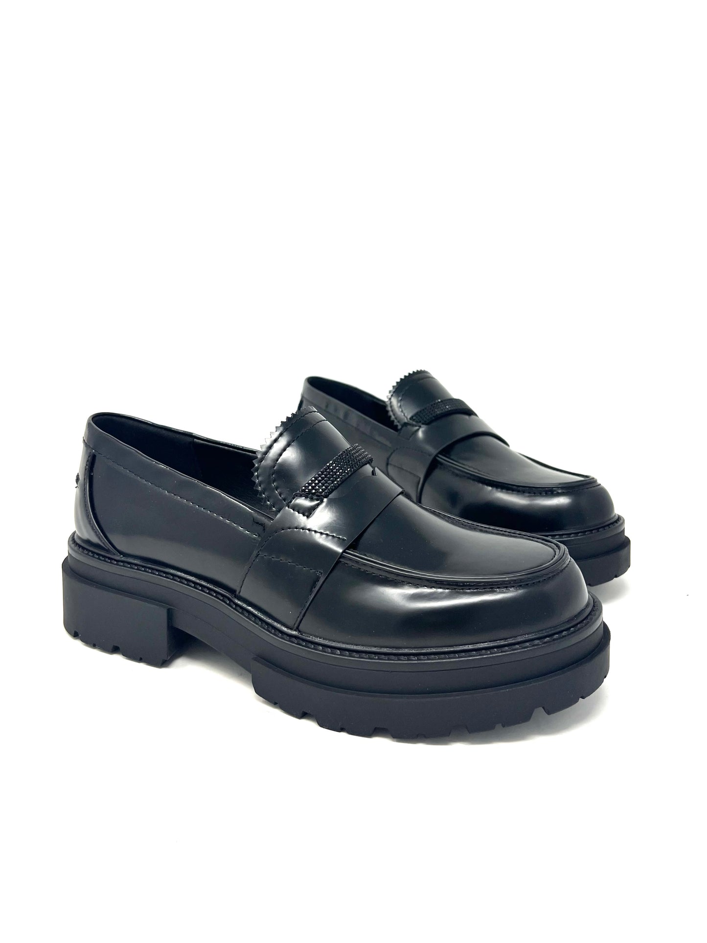 Mocassino in similpelle spazzolata con riporto strass-EC9460N