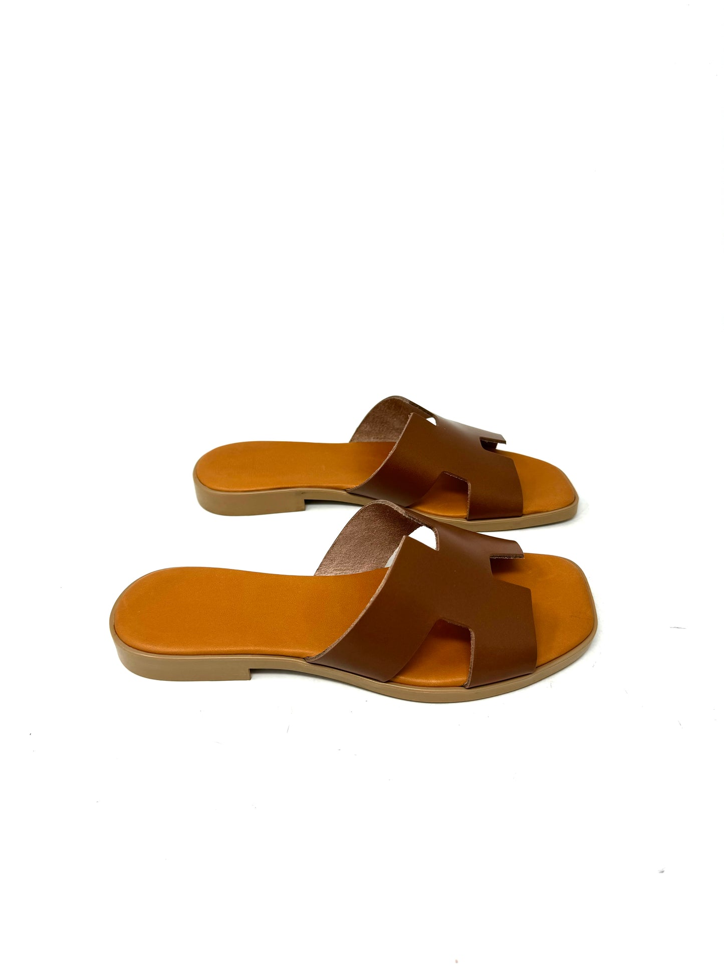 Ciabattina flat ad h in pelle cuoio -712CU