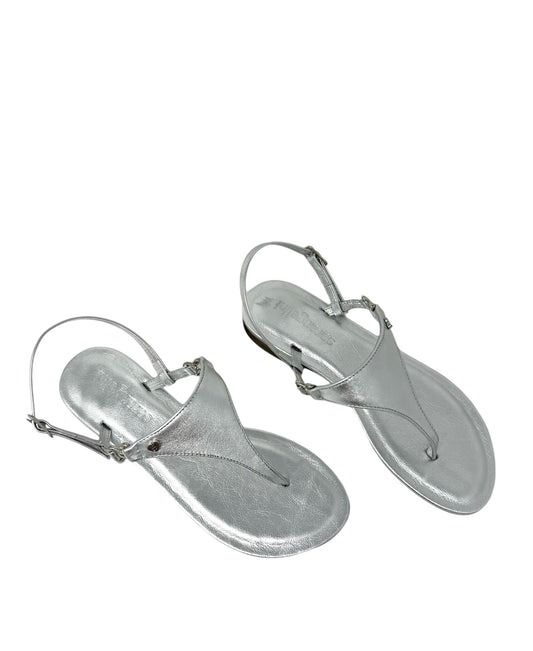 Sandalo in pelle laminato argento -A102AR