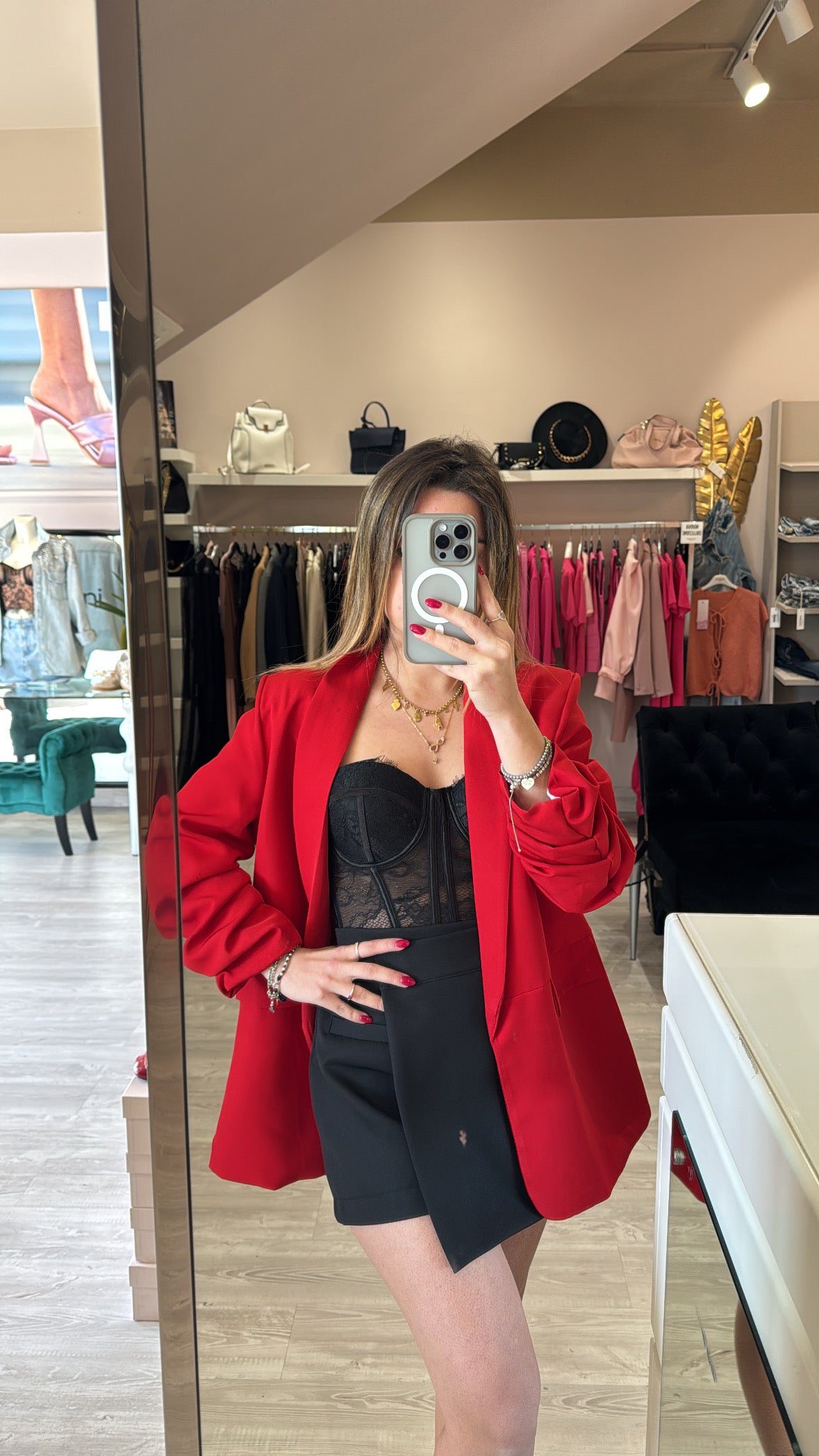 Giacca manica arricciata rossa