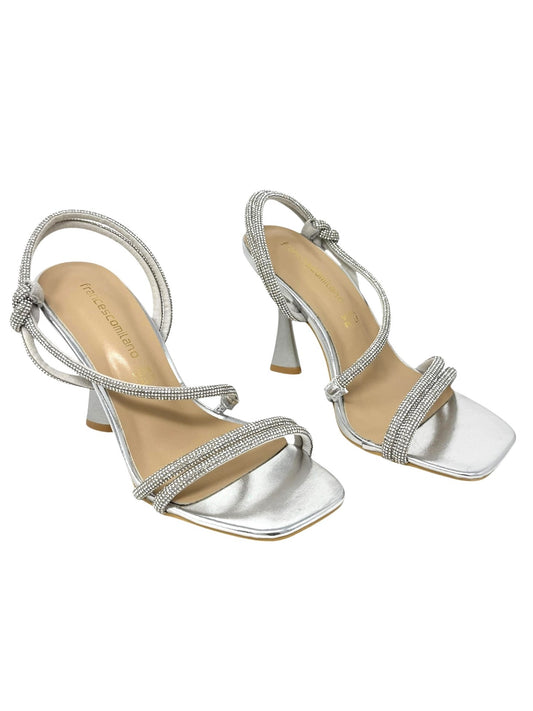 Sandalo con tacco multilistini argento -G1902T