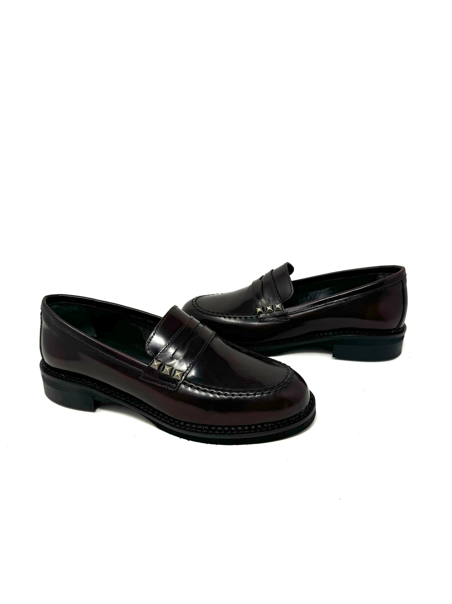 Mocassino fascetta borchia abrasivato bordeaux -157BO