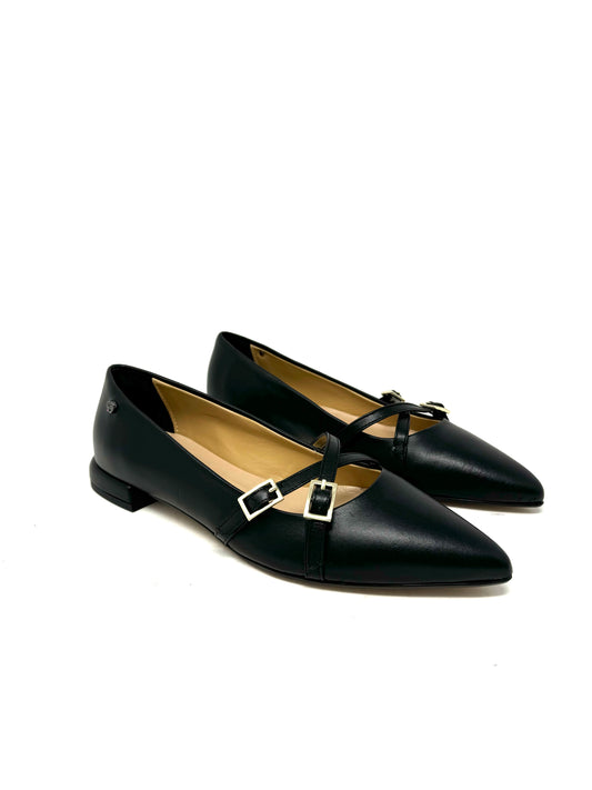 Ballerina a punta cinturino incrociato nero-1221N