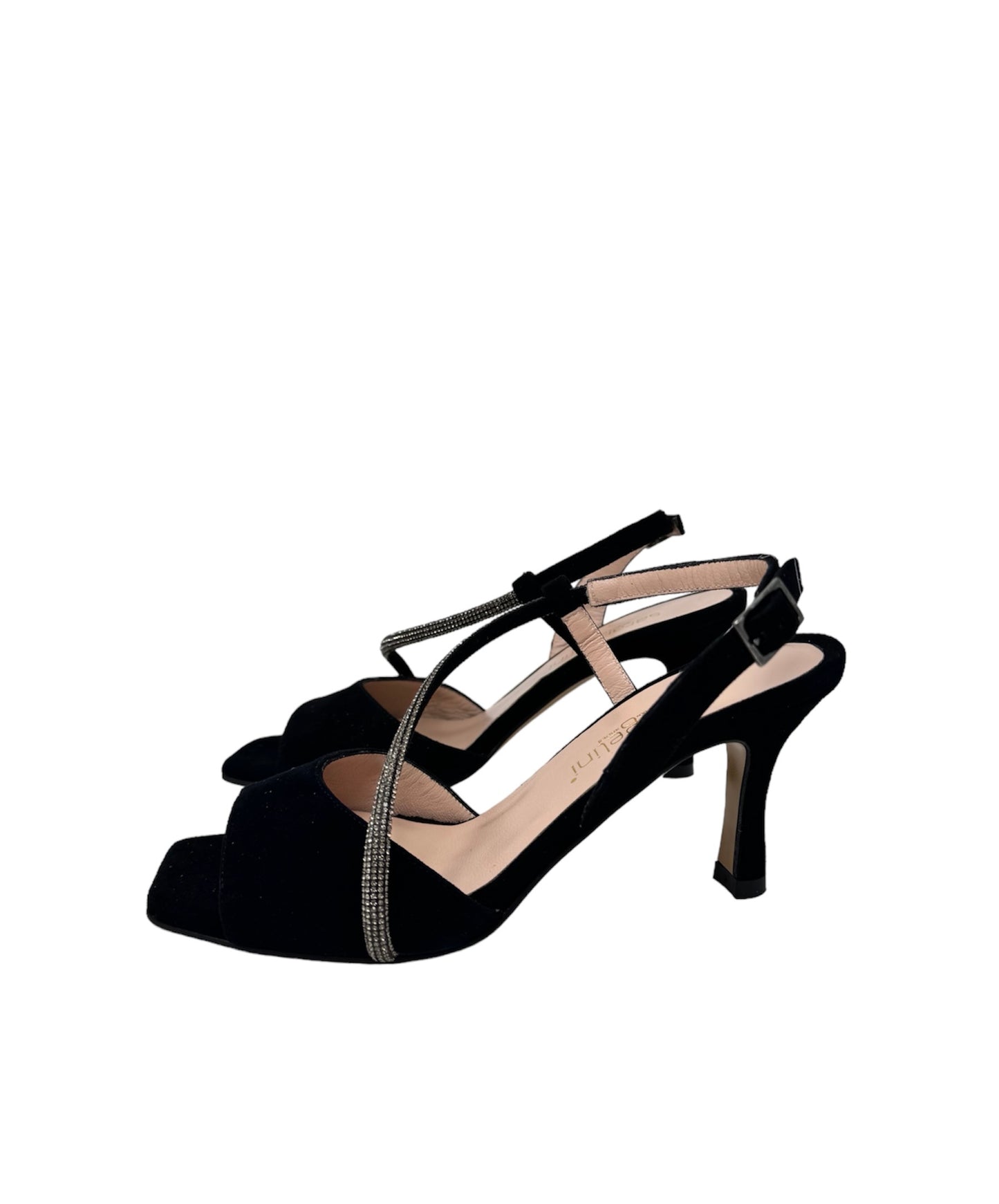 Sandalo multistrass camoscio nero - E24360