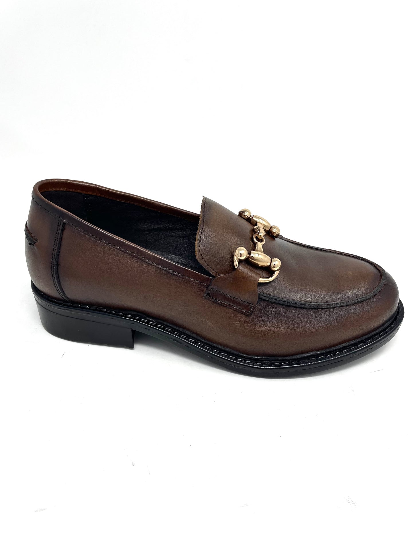 Mocassino marrone morsetto oro- K36034