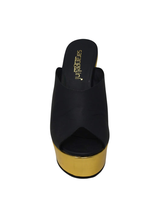 Ciabatta zeppa nero laminato oro - LIB402N