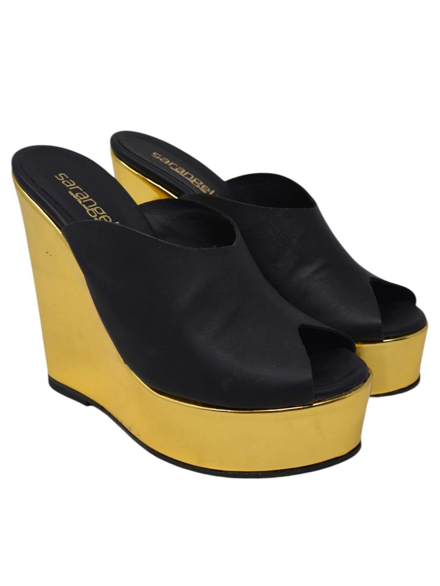 Ciabatta zeppa nero laminato oro - LIB402N