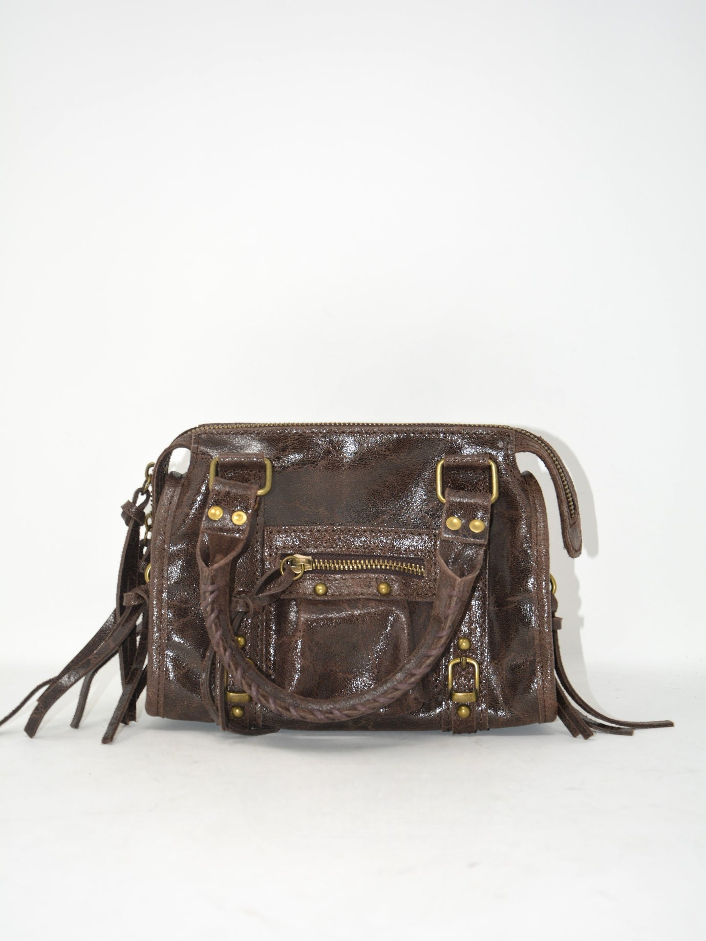 Mini bag in pelle con frange