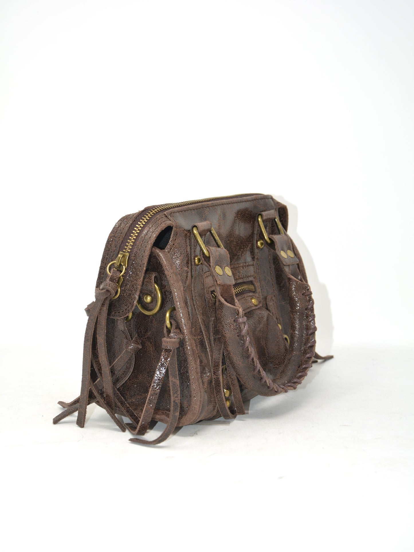 Mini bag in pelle con frange