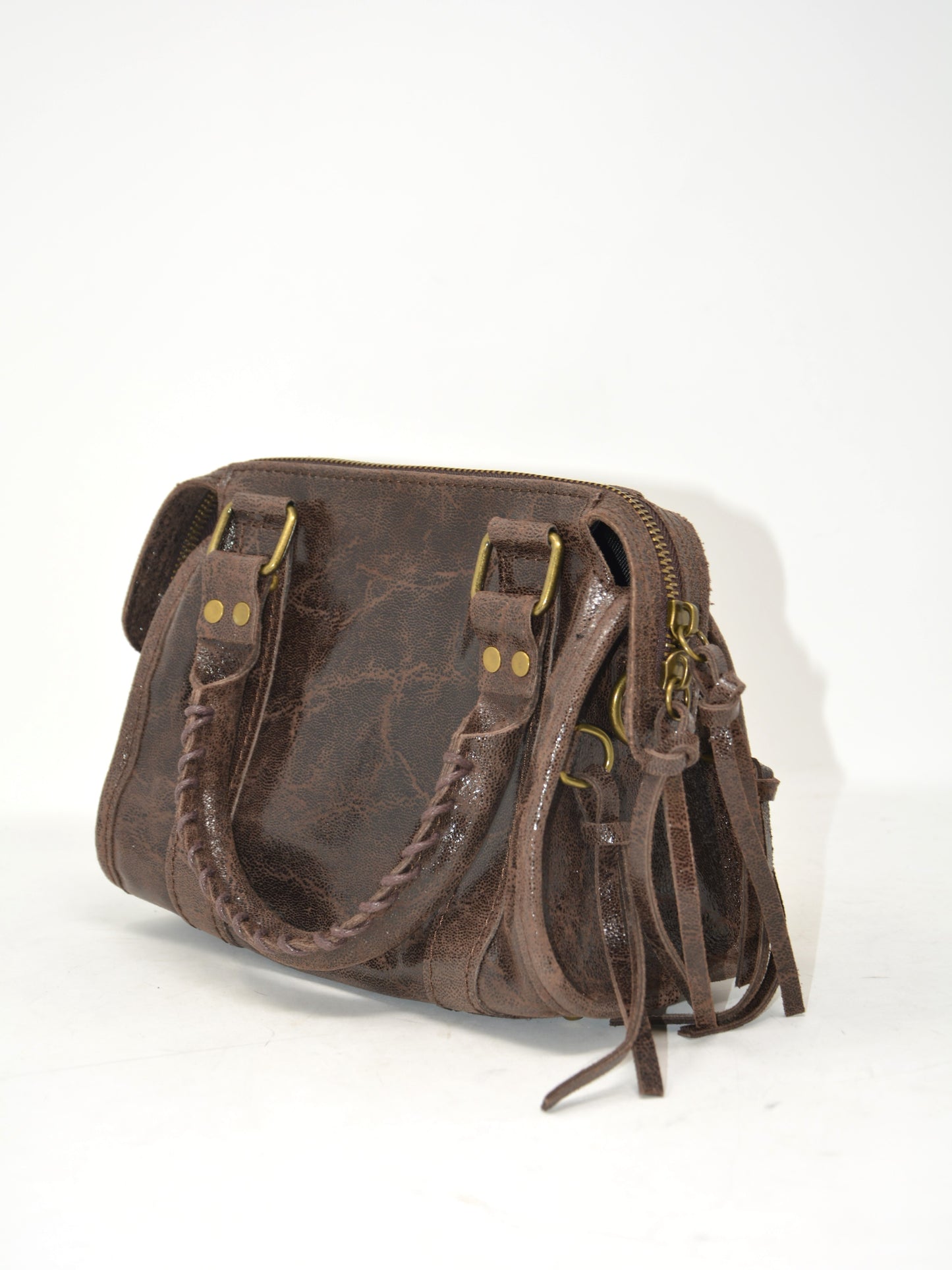 Mini bag in pelle con frange