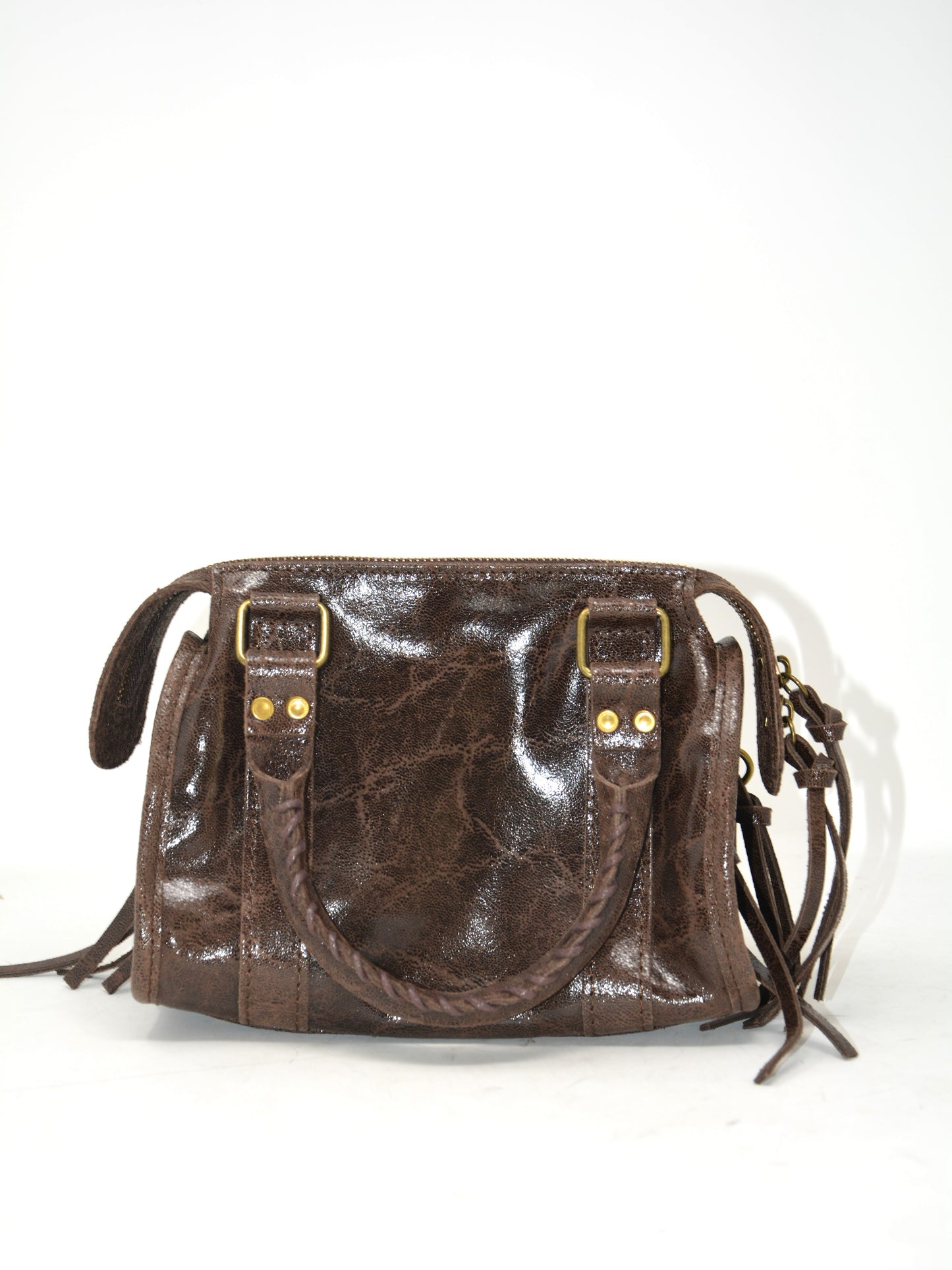 Mini bag in pelle con frange
