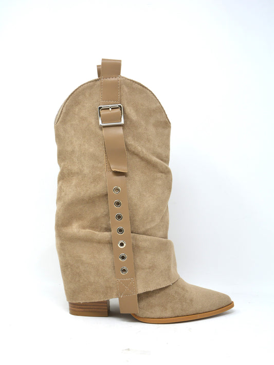 Texano basso con risvolto beige -A9972